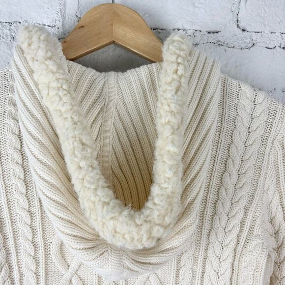 Vintage Y2K DKNY Cable Knit Faux Fur Fisherman Hooded Sweater Jacket S - Picture 5 of 5